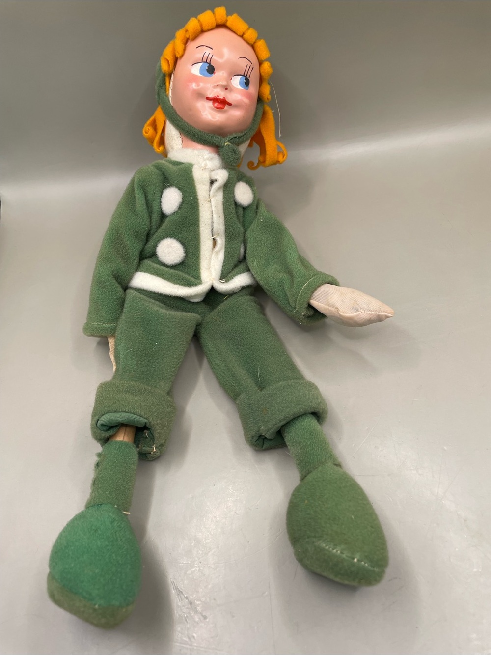 Vintage 1950s/60s Christmas 12” Elf In Green Suit